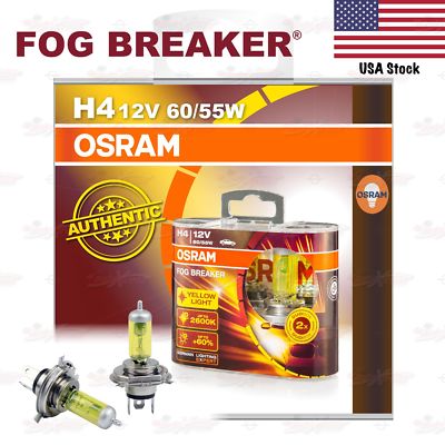 OSRAM FOG BREAKER Headlight Bulbs Duo Lamps 2600K YELLOW H4 12V 60/55W 62193FBR