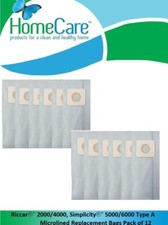 12 Replace Riccar 2000/4000, Simplicity 5000/6000 Type A Microlined Vacuum Bags