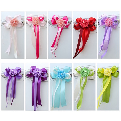 Wedding Car Decoration Flower Ribbon Artificial Rose Flower Door Handle Decor ↕ - Picture 4 of 35