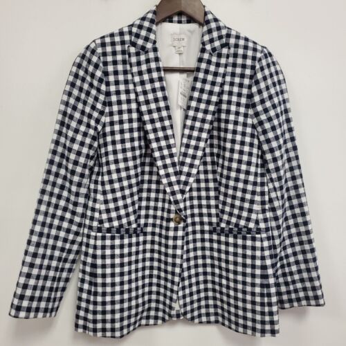 J Crew Womens Parke Gingham Linen Blazer Size 4 Petite Retro Beach Preppy NWT