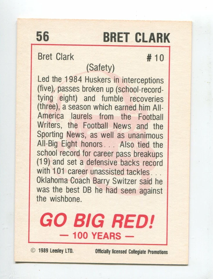 1989 Leesley Nebraska Cornhuskers Go Big Red cards - You Pick 'em - Image 2 of 2