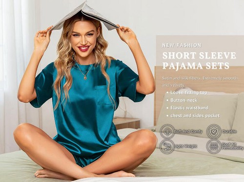 Liekar Women's Shorts Pajama Set Satin Super Soft Short Sleeves