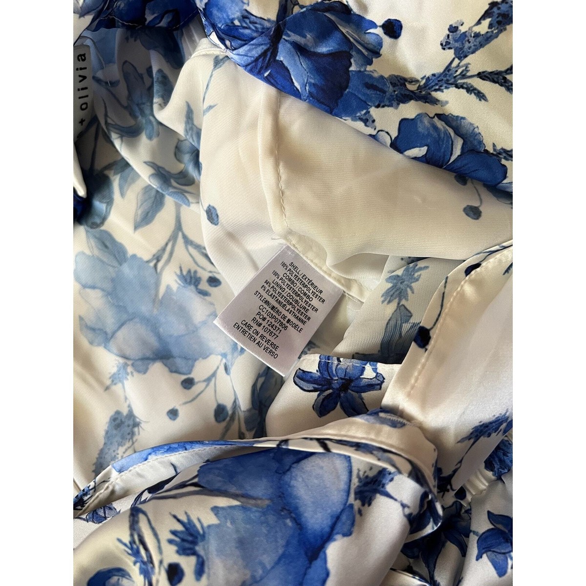 Alice + Olivia Leighton White Blue Floral Satin Shorts