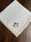 Vintage Handkerchief Hankie Crochet Eastern Star Ivory Linen