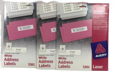 5261 Avery   Smooth Feed Permanent Laser Address Labels 1'' x 4''  White 1500 Ct