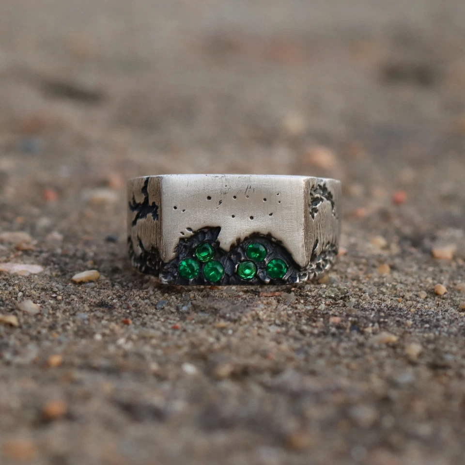 Emerald Men's Ring 925 Sterling Silver Handmade Gemstone Jewelry - Image 2 of 4