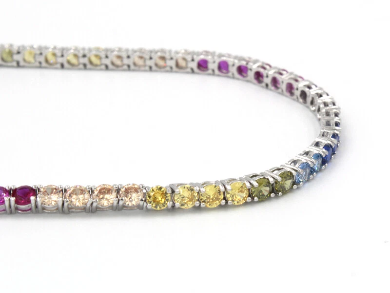 Bracciale Tennis Rainbow Zirconi Colorati Idea Regalo Nuovo Argento Top Qualità - Immagine 4 di 4