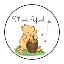 30 THANK YOU STICKERS ENVELOPE SEALS LABELS 1.5" ROUND BEAR Classic