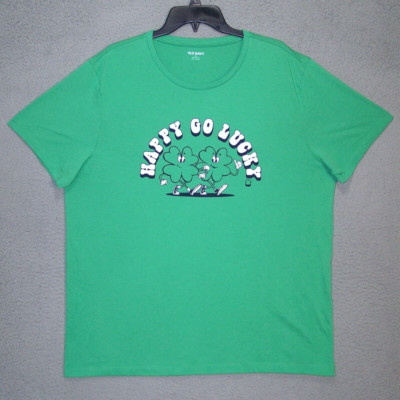 Happy Go Lucky Shirt Adult Extra Large Green Graphic Four Leaf Clover Casual Men
