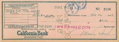 Mae West Reproduction Cancelled Check & 8 x 10 Photo