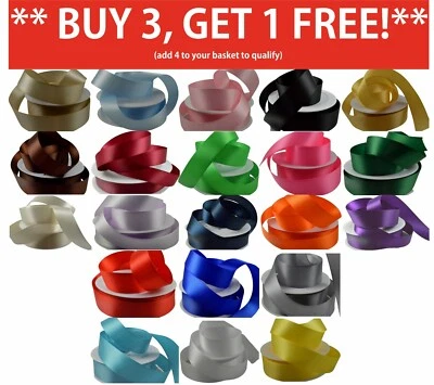 Top Quality Double Sided Satin Ribbon 3mm - 50mm Wide Per 1 Metre Cut Lengths