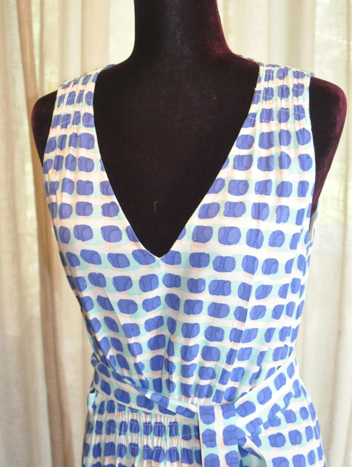 *Kate Spade* Abito smanicato blu e avorio con cravatta in vita XS (UK 10)