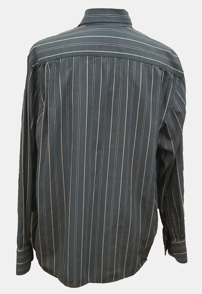 Camisa masculina gola listrada verde 100% algodão com botões Sonoma, tamanho médio - Imagem 4 de 4