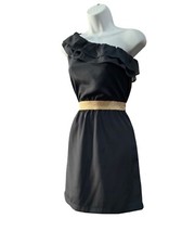 NWT One Shoulder Chiffon Goddess Mini Saks 5th Ave Blue Ruffle dress