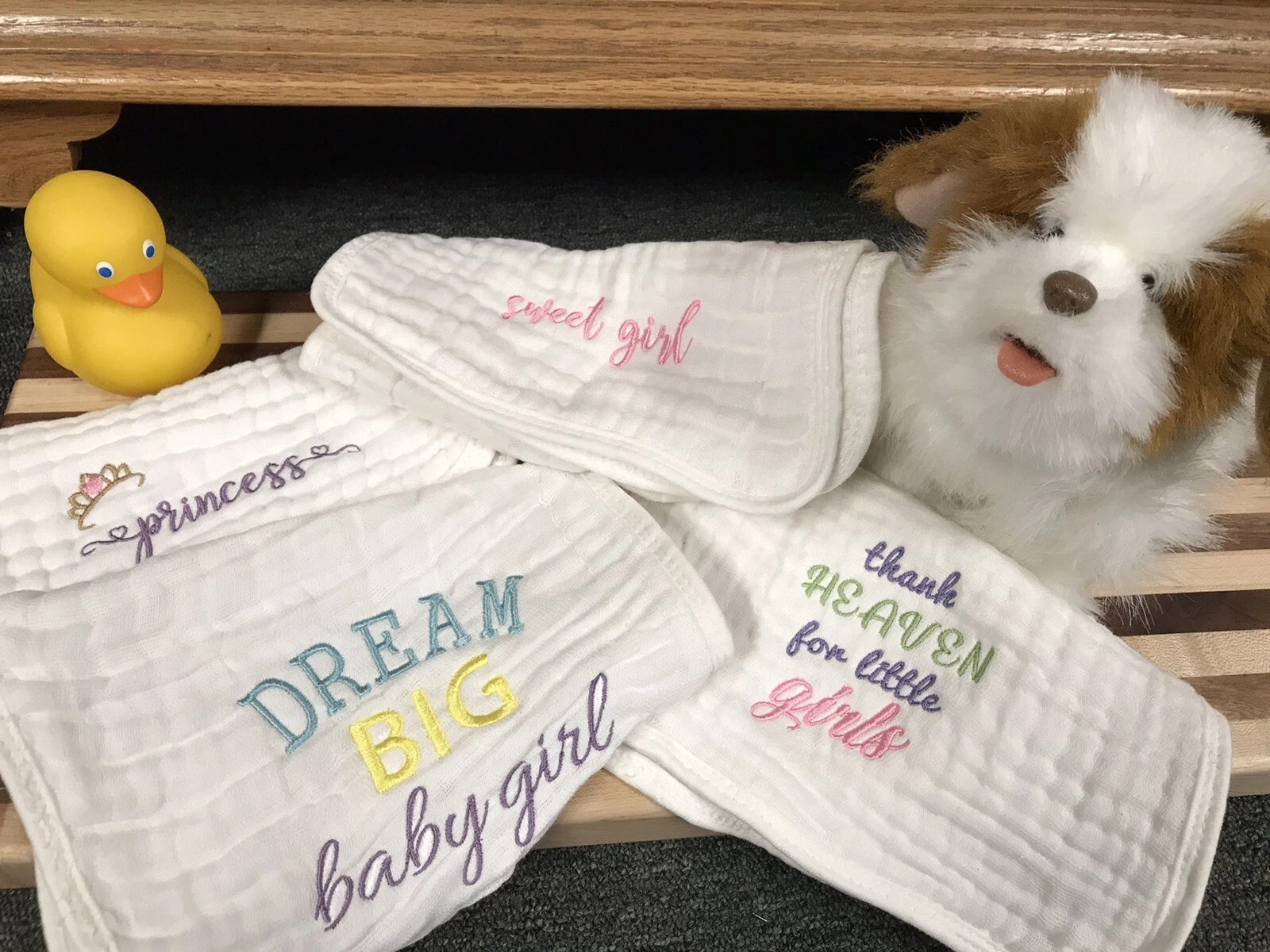 Four Muslin Cotton Baby Girl Burp Cloths Handmade Perfect For Baby Shower Gift