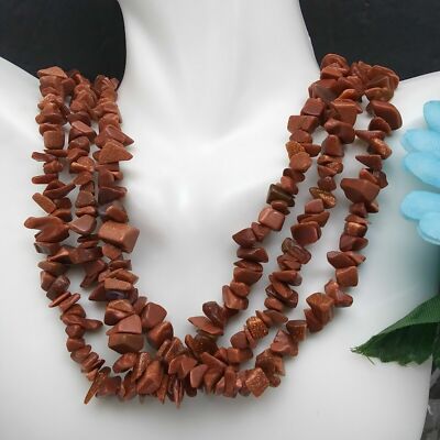 HIGH END *RARE* AMAZINGLY GORGEOUS VINTAGE GENUINE GOLD STONE 3 STRAND NECKLACE