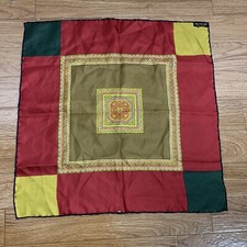 VINTAGE Womens Square Scarf Multicolor Red Green Yellow 100 Silk Made in Italy