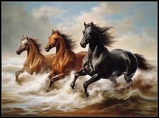 Horses Galloping 3 - Chart Counted Cross Stitch Patterns Needlework DMC Color