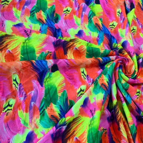 4-Way Stretch Multicolor Neon Leaves Print Spandex Fabric By Yard for Swimwear - Picture 4 of 5