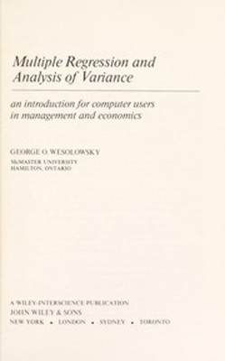 Multiple Regression and Analysis of Variance : An Introduction fo