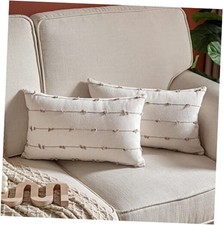 Boho Throw Pillow Covers 12x20 20" x 12" Pack of 2 Stone Grey Off White