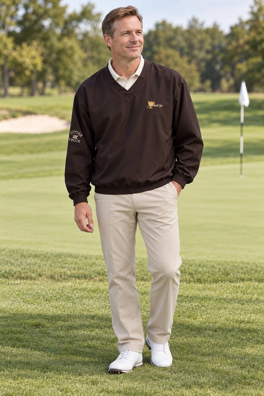 Cutter & Buck Pullover Black Presidents Cup V-Neck Golf Windshirt Mens Medium image 6