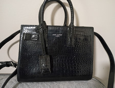 Saint Laurent Black Crocodile Satchel Top Han...
