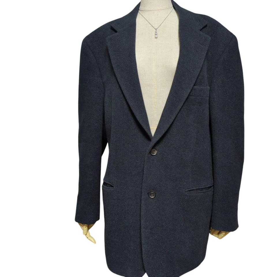 Burberry London Wool Jacket Navy L Herringbone Tailored US Size M Authentic - Image 2 of 4