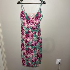 J.Crew Cotton Floral Wrap Dress Sz 4 Pink Green Tropical Cruise Resort Vacation