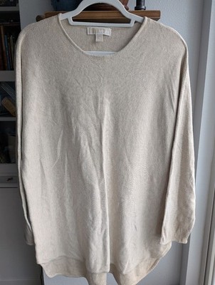 MICHAEL Michael Kors Beige Hi-Low Tunic Sweater XL Gold Logo Bar