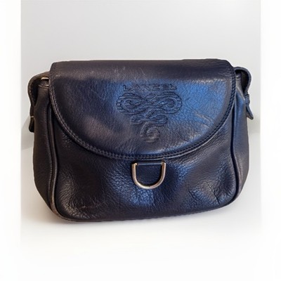 LANCEL Black Pebbled Shoulder Bag with Embossed Logo & Gold Hardware