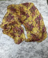 Vintage Yellow Floral Sheer Scarf Long Lightweight Boho Chic Spring Accessory