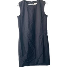 J. Crew Black Wool Crewneck Sleeveless Sheath Dress w Faux Side Wrap On Skirt -2