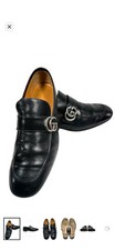 Gucci Black Pebbled Leather Loafers Silver GG Mens 7.5 US 8.5 Italy