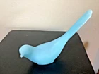 Vintage FENTON Blue Satin Custard Art Glass "Bird of Happiness" Figurine