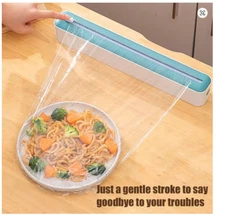 Saran Wrap Dispenser with Slide Cutter Refillable Food Cling Film Holder