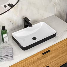 19 In. X 12 In. Drop-In Bathroom Sink in White and Black Ceramic