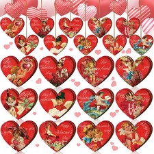 24 Pcs Vintage Valentine Day Tree Ornaments Easter Wooden Ornaments St. Patrick'