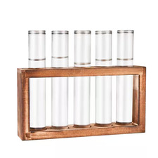 Glass Plant Propagation Station with 5 Test Tubes in Wooden Stand for Office Hom