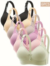 Lace Wire Free Bra Padded Adjustable Straps Everyday Comfort Fit Bras 6 Pcs