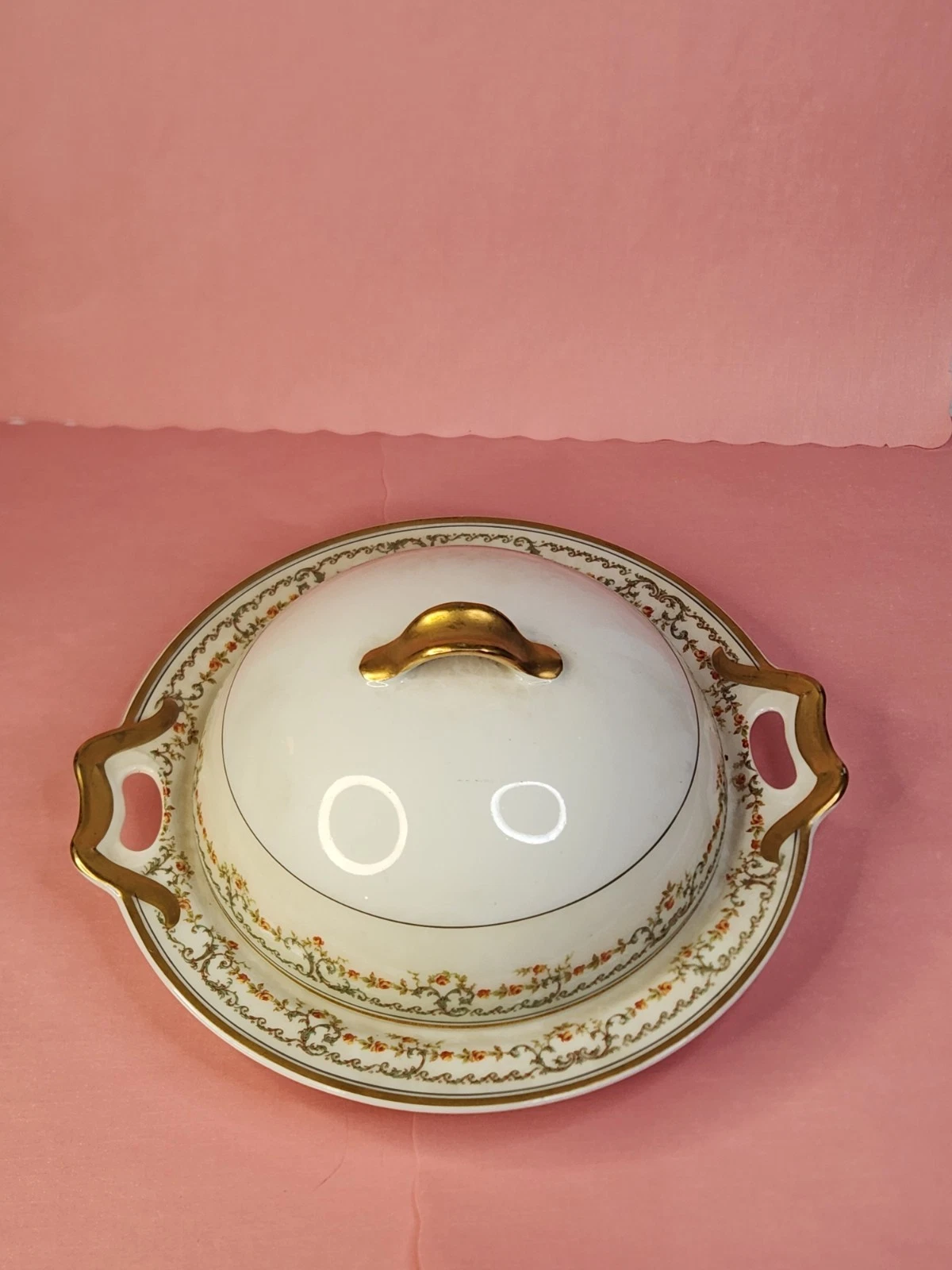 Haviland & Co Limoges France Butter Dish Pink Rose Garland Gold Rim c. 1900