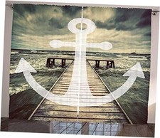 Nautical Curtains, Anchor Print in 108"W x 84"L Pack of 2 Grey and Brown
