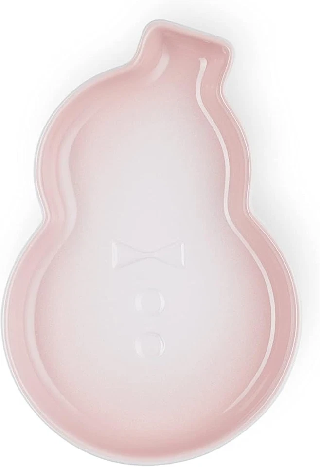 Le Creuset Snowman Dessert Plate Shell Pink Stoneware Christmas Holiday Dish New - Image 3 of 4