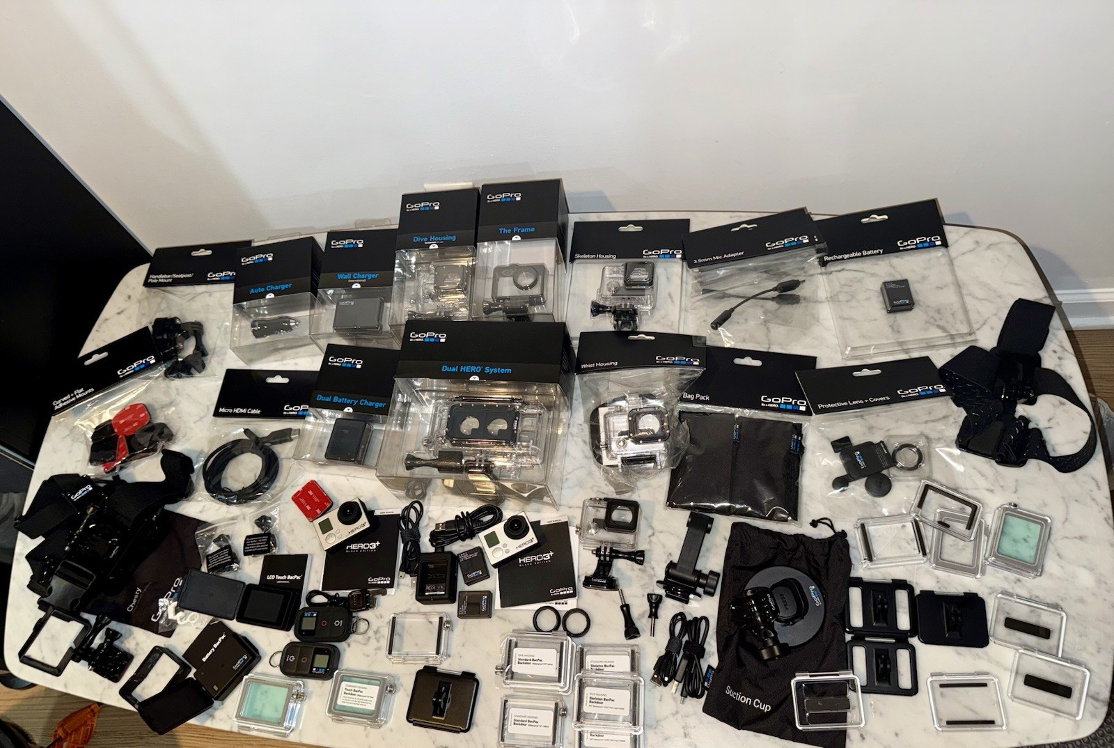 GoPro HERO3+ Black LOT (2 Cameras) Dual HERO Mic Adapters Remotes Chargers