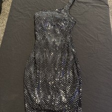 Women’s Black Sequin Mini Dress – One Shoulder / Cutout Party Clubwear – Size 1