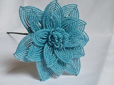 NEW handmade French beaded Flowers Large Fantasy Flower Aqua Blue