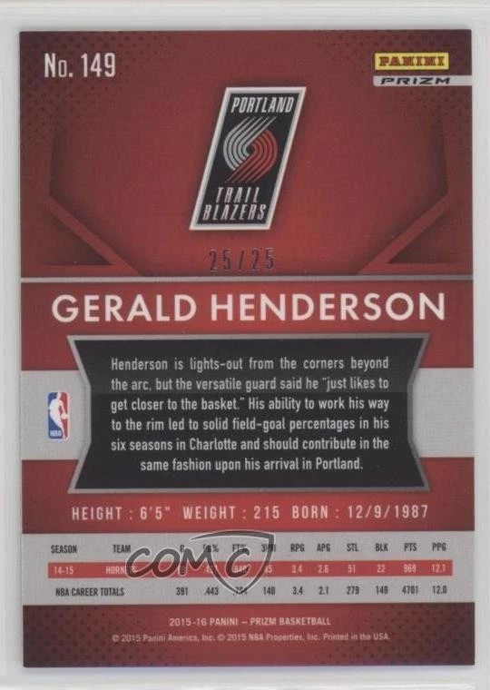 2015-16 Panini Prizm Mojo Prizm /25 Gerald Henderson #149 - Image 2 of 2