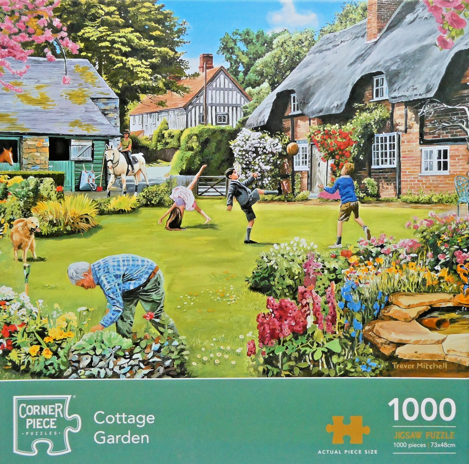 Corner Piece 1000 Piece Jigsaw Puzzle 'COTTAGE GARDEN' by Trevor Mitchell - NEW