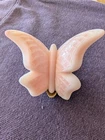 Vintage FENTON art glass pink rosalene glossy butterfly on brass display stand