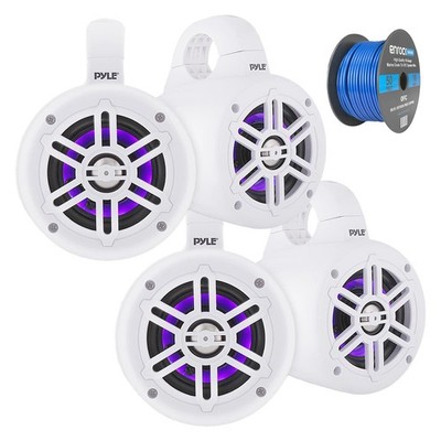 Pyle 4'' 300W Marine Wakeboard Multicolor LED White Tower Speakers (QTY 4) w/Wire
